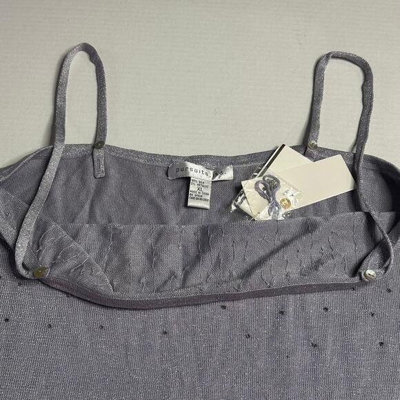 NWT Y2K VTG Pursuits Ltd. XL Silver Beaded Silk Cami Metallic Party Glam Holiday - Picture 4 of 6
